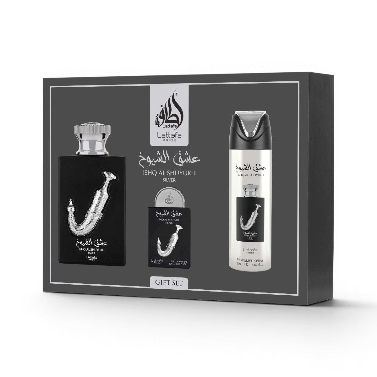 Ishq Al Shuyukh Silver 3‑Piece Perfume Gift Set