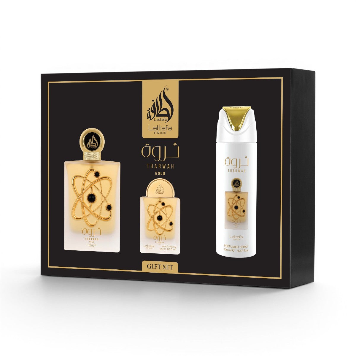 Tharwah Gold 3‑Piece Luxury Perfume Gift Set Elegant Fragrance
