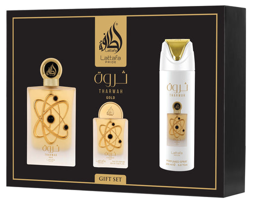 Tharwah Gold 3‑Piece Luxury Perfume Gift Set Elegant Fragrance